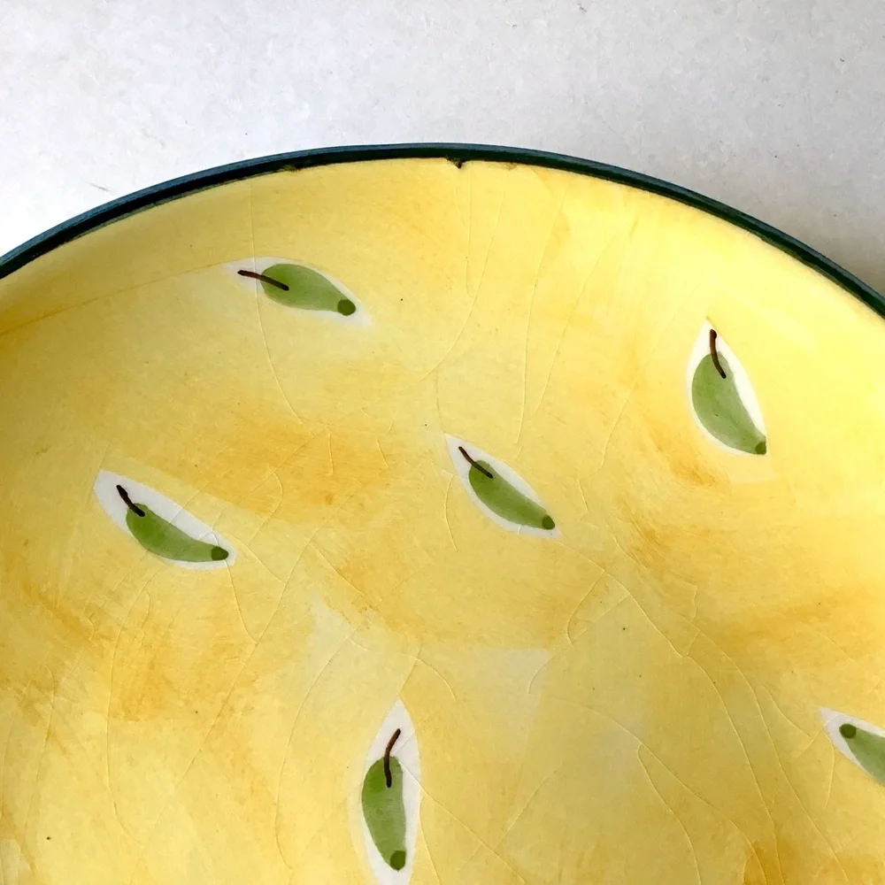 Stonemite Plates 4 Salad Dessert Appetizer 7.5” Hand Painted Yellow Green Leaf